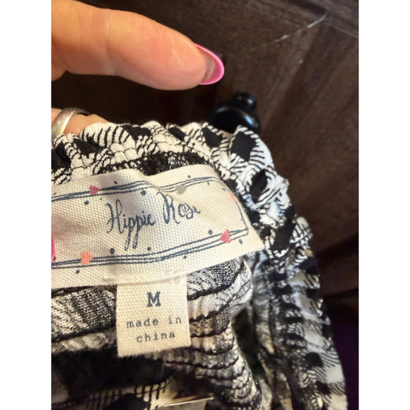Women's Hippie Rose Mini Dress M Black White Gingham Tiered - Picture 6 of 9
